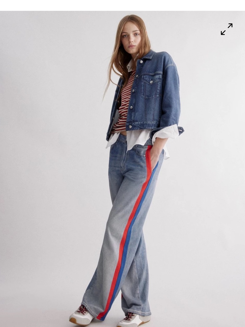 rag & bone Light Blue Wide-Leg Jeans with Red & Blue Side Stripe - Picture 4 of 7
